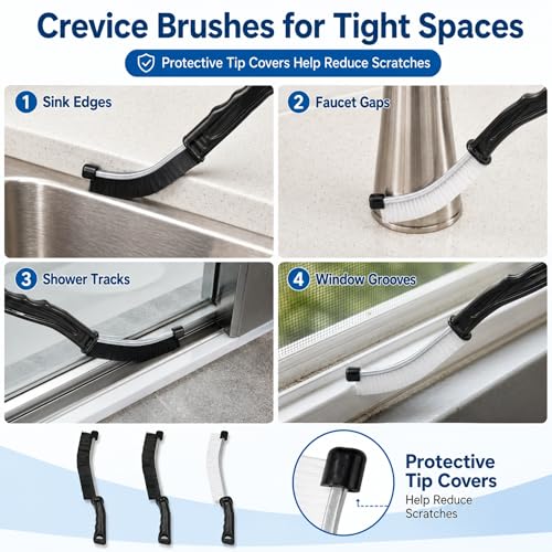 11Pcs Crevice Cleaning Brush Set, Hard Bristle Crevice Cleaning Brush Tool Kit, Thin Brush for Cleaning Tight Spaces, Gaps, Grout, Sink, Bathroom, Kitchen, Window Tracks, Bottles, Straws, with Scraper