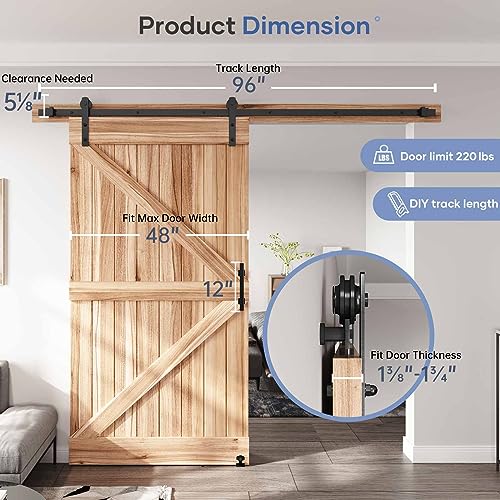 EaseLife 8 FT Sliding Barn Door Track and Handle Hardware Kit, Straight Pulley,Slide Smoothly Quietly,Easy Install (8FT Track Kit for 40"~48" Wide Single Door) - size: 8 FT-Single Door Kit
