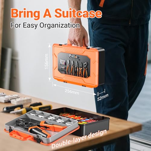 Preciva 6 PCS Crimping Tool Set with 395 PCS Connectors, Ratcheting Wire Crimper Tool for Heat Shrink,Insulated Connectors,Open Barrel,Circlip Terminals,Tube Terminals,Solar - size: 395