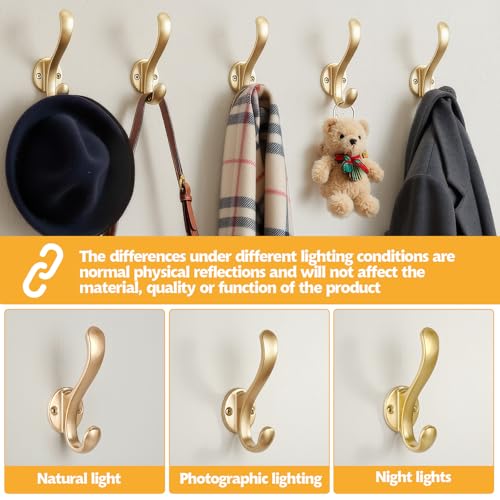 10 Pack Coat Hooks Wall Mount Heavy Duty Utility Retro Double Hooks for Hanging Coats,Hat, Towel, Key, Robe, Scarf, Bag, Cap (Gold) - color: 10 Pack-Gold