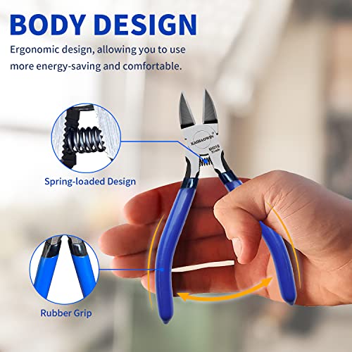 Wire Cutters 5", 5 Pack KAIHAOWIN Precision Flush Cutters Ultra Sharp Wire Cutters for Crafting Side Cutters Wire Snips Spring Loaded Dikes Wire Cutter for Jewelry Making, Blue with Black Handle - size: 5 inch