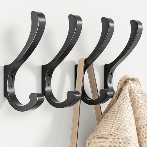 Large Coat Hooks Wall Mount,Heavy Duty Wall Hooks for Hanging, Black 4 Pack - color: Black, size: 4 Pack