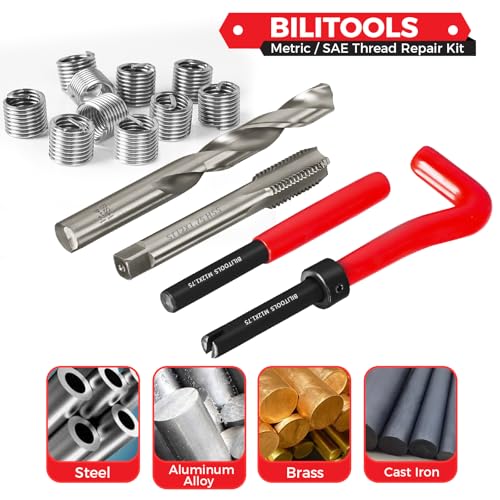 BILITOOLS M12x1.75 Helicoil Thread Repair Kit Metric, HSS Drill Heli Coil Repair Kit - size: M12 x 1.75, style: Metric