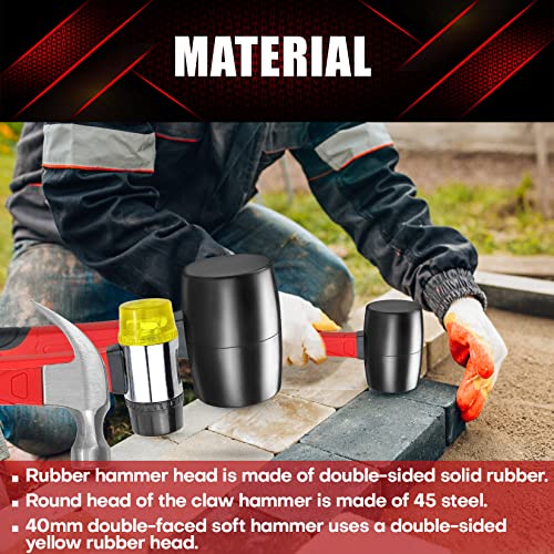YIYITOOLS 3 Pcs Hammer Set,16oz Rubber Mallet,16oz Claw Hammer and 40mm Double Faced Soft Hammer With Shock Reduction Grip Fit for Indoor and Outdoor Furniture Decoration - size: 3PCs, style: Rubber Mallet / Claw Hammer / Double-Faced Soft Mallet