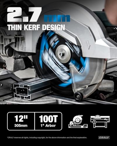 CRALY 12 Inch 100 Teeth Aluminum and Non-Ferrous Metal Cutting Circular Saw Blade, 1 Inch Arbor, Carbide Tipped, Thin Kerf, Black Ice™, for Medium Aluminum, Plastic, Composite(C12100AL) - size: 12", 1" arbor, 100T