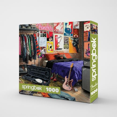 Springbok Fender Fanatic Den 1000 Piece Jigsaw Puzzle for Adults - Poster Now Included - Guitar Music Room Art, Rock & Roll Collectors Scene - Unique Cut Pieces - Made in USA - style: Fanatic Den