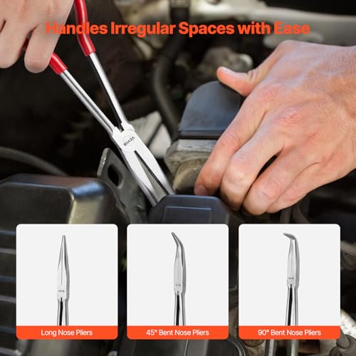 VEVOR 5-Piece Needle Nose Pliers, 11 in Long Needle Nose Pliers Set, Diagonal Cutting Pliers, 45°/ 90° Bent Nose Plier, Round Nose Plier, Long Nose Plier, Professional Pliers Set with Storage Bag - size: 11inch, style: 5pcs