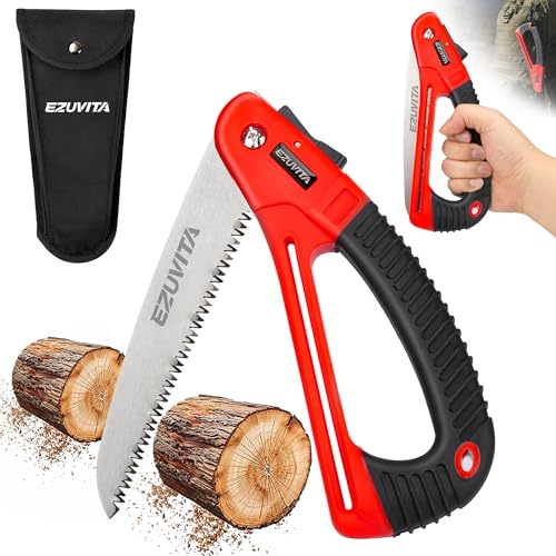 7 inch Folding Saw with EDC Pouch | Triple-Cut Pruning Saw, Induction-Hardened Teeth, Curved TPR Handle, Secure Lock, High-Carbon Steel Blade, for Wood Cutting