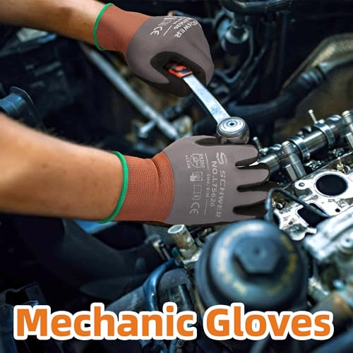Schwer 6 Pairs Work Gloves Sandy Nitrile Coated, Touchscreen, LT5626, S - color: Grey, size: Small