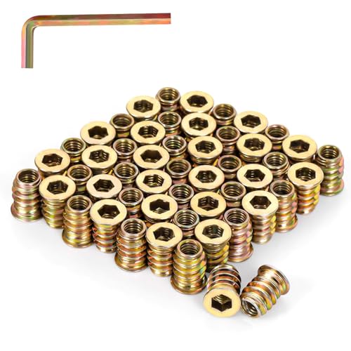 1/4-20 x 15mm Wood Inserts Bolt Furniture Screw in Nut Threaded Fastener Connector Hex Socket Drive for Wood Furniture, 50 PCS - size: 1/4-20 x 15mm