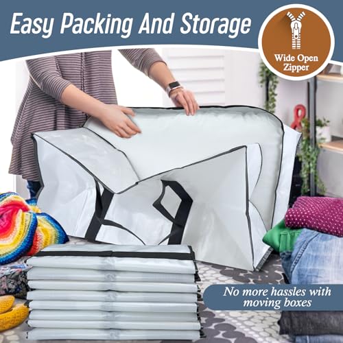 12 Pack Extra Heavy Duty Large Moving Bags with Strong Zipper, White - color: White, size: 12 Pack