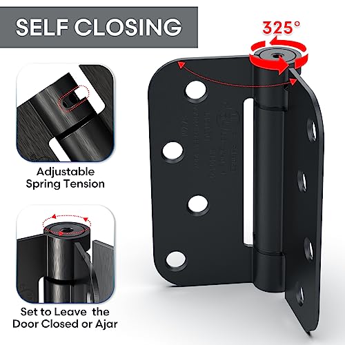 3 Pack 4 Inch Self Closing Door Hinges, Gloss Black - size: 4" (3 Pack)