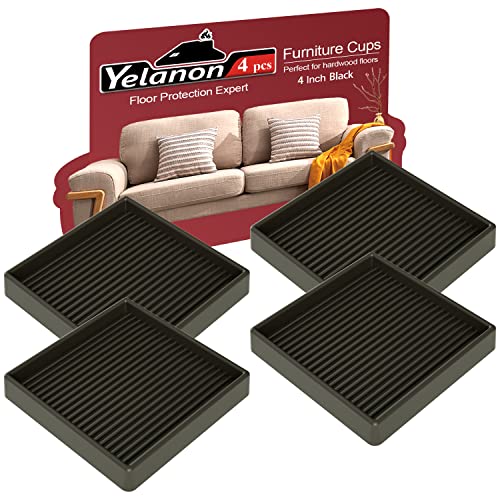 Yelanon Furniture Coasters 4 Pcs 4" Square Black Caster Cups for Hardwood - size: 4pcs 4" Square Black