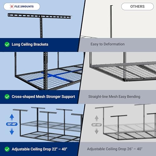 FLEXIMOUNTS 3x8 Overhead Garage Ceiling Storage Rack Adjustable, Hammertone - color: Hammertone, size: 3x8 ft