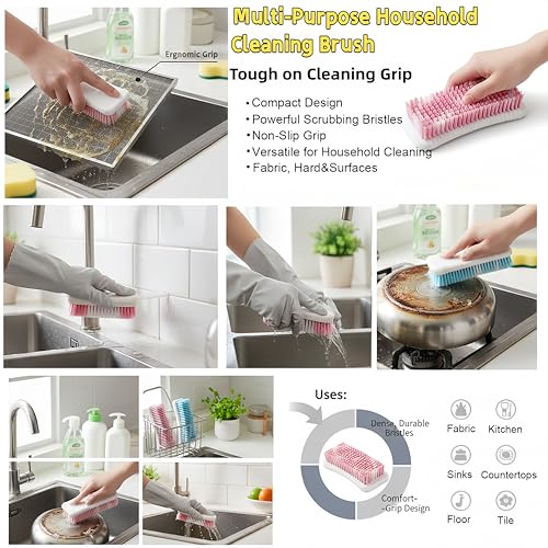 Scrub Brush Heavy Duty Scrub Brushes Scrubbing Cleaning Brush Set | 4 Pack Scrub Brush for Cleaning with Stiff Bristle Deep Cleaning Brushes for Bathroom, Floor, Shower, Carpet, Bathtub