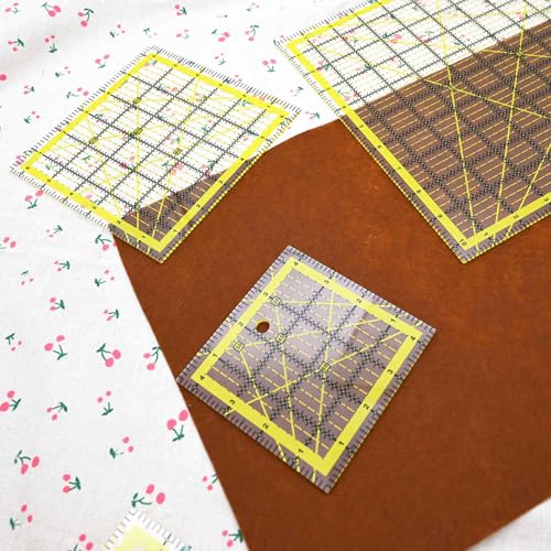 Quilting Rulers Sewing Ruler,Acrylic Quilting Ruler Templates,Precision Cutting Tools for Patchwork Fabric,Sewing Supplies Yellow(2.5"X2.5",4.5"X4.5",6.5"X6.5",10.5"X10.5") - color: Yellow