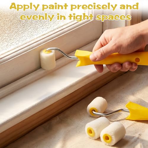 Mini Paint Roller Set 4/5 inch Small Paint Rollers for Touch Up Trim Edge and Corner Professional Extra Small Paints Wool Brushes with 1 Handle and 4 Rollers Tiny Painting Tool