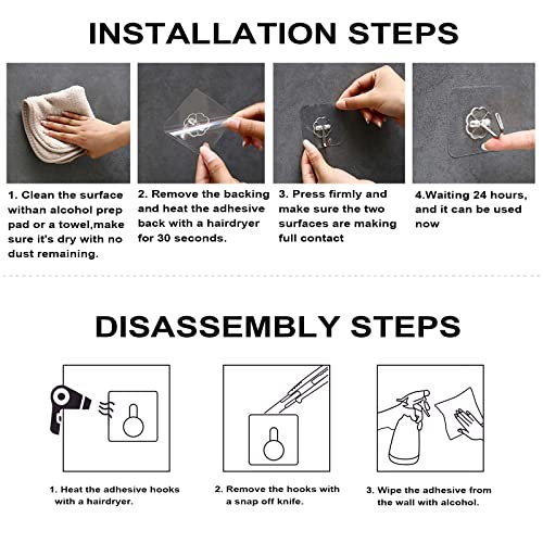 ZESLMG Adhesive Wall Hooks for Hanging, 16 Pack Self Sticky Hooks Heavy Duty 22lb Clear, Removable Shower Hook No Damage for Towel Key Coat Wreath Picture Outdoor Ceiling Bathroom Kitchen, Waterproof - size: 16 Regular Hook