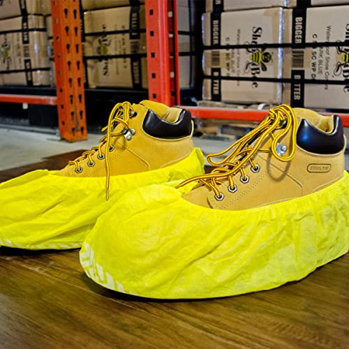 ShuBee Original Disposable, Extra-Large Boot and Shoe Covers, Thicker & Stronger, Durable Protection for Floors - 50 Pairs - color: Yellow