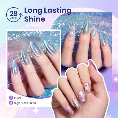 Beetles Romantic Galaxy Cat Eye Gel Nail Polish Set - 6 Colors Glitter Gel Polish Kit Pink Blue Purple Red Green Velvet Gel Magnet Soak Off UV French Nail Art Manicure Spring Summer Gift for Women - color: 0-0-0-Romantic