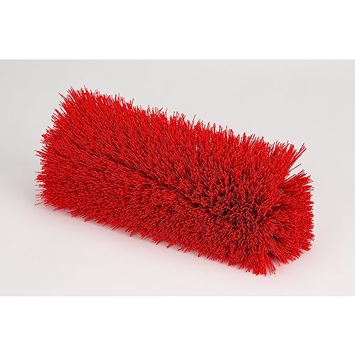 SPARTA Multi-Level Tile Scrub Brush 12" Wide Brush Head, Heavy-Duty Tile Cleaning Brush with End Bristles for Commercial Tiles, Tubs and Floor, Plastic, 12 Inches, Red - color: Red
