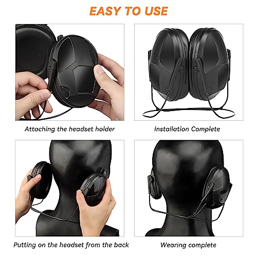 Tactical Shooting Earmuffs,Rear Mounted Noise Cancelling Headphones for Tactical Games, Construction Site, Hunting - color: Black