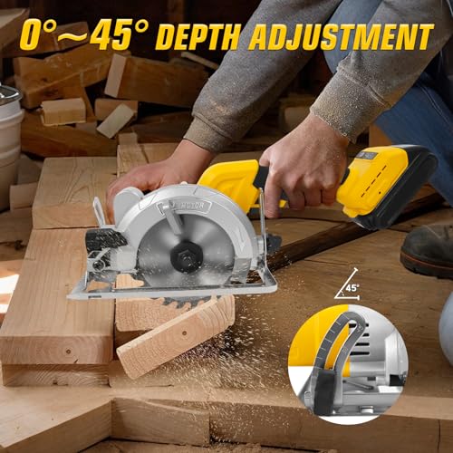 5" Cordless Circular Saw for Dewalt 20V Battery, 1000W Brushless Power Saw | 2 Blade, 0-45° Cutting Bevel, Cutting Depth 1.42″(36MM), Compact Circular Saws for Wood,PVC,Metal,Stone(No battery)