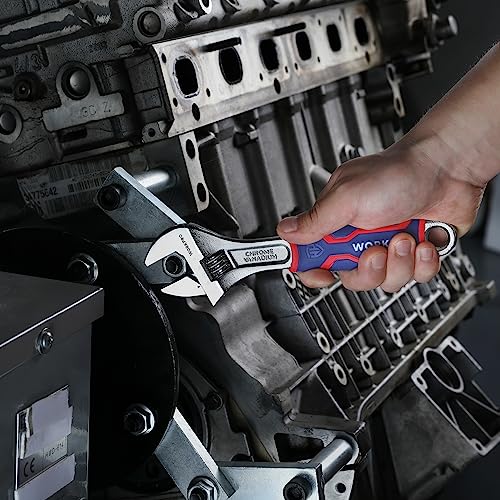 WORKPRO 3-Piece Adjustable Wrench Set, 6-inch, 8-inch, 10-inch | Cr-V Wide Jaw Wrench, Rubber Anti-Slip Grip, Metric/SAE Scales, Chrome Plated - size: 6, 8, 10 inch set