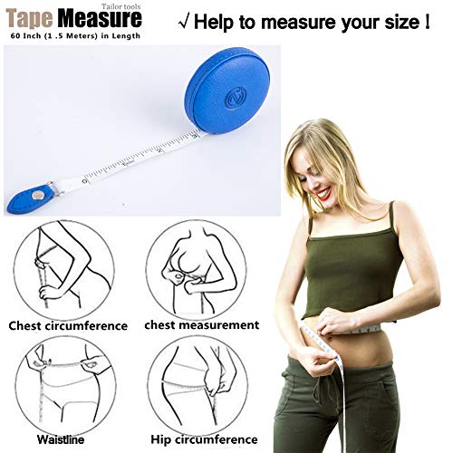 Sewing Tape Measure, Medical Body Cloth Tailor Craft Dieting Measuring Tape, 60 Inch/1.5M Dual Sided Retractable Ruler with Push Button Round(1 Pack, Blue) - color: Blue 1 pack
