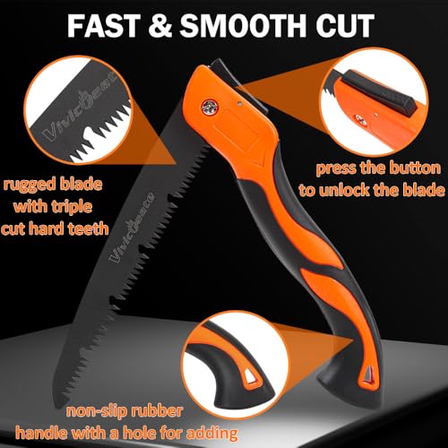 Vivicreate Folding Pruning Saw 12 Inch Hand Saw for Tree Trimming Wood Cutting Camping Bushcraft Foldable Tree Saw with Triple Cut Teeth and Non Slip Handle