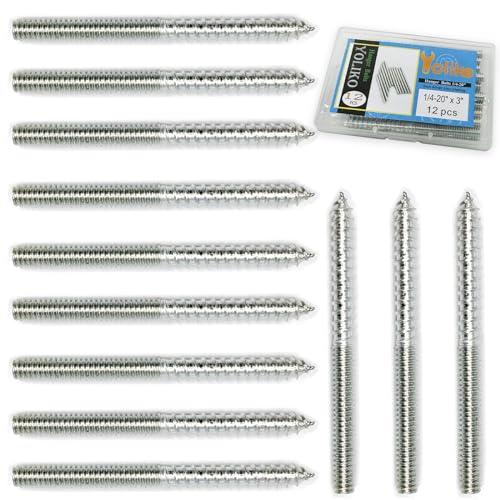 12 Pack 1/4-20 x 3 Inch Silver Hanger Bolts 1/4-20" Double Headed Bolts 1/4 Wood Dowel Screw Self-Tapping Screw Hanger Bolts for Furniture Screws Double Screw Threaded Rods Bolt 75mm Length - size: Silver 1/4-20"x3"-12PCS
