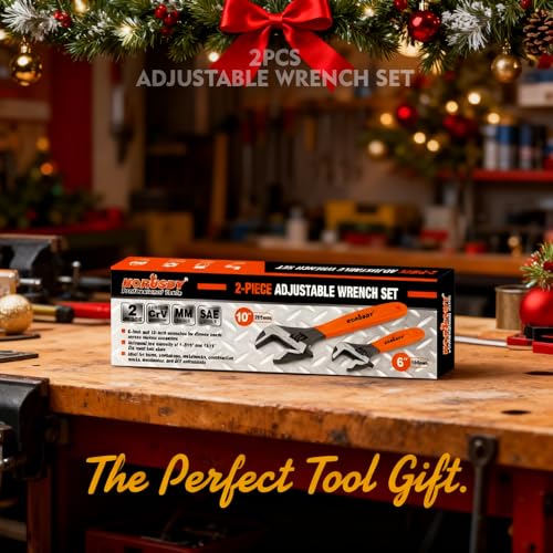 HORUSDY Adjustable Wrench Set | 2-Piece | 6-Inch and 10-Inch Wrenches | Metric & SAE Scales | Cushion Grip Wrench | Cr-V Steel - style: 2PC Wide Jaw Set (6" 10")