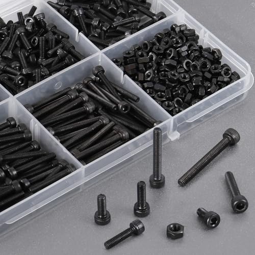 VGBUY 440Pcs M3 Screws Kit for 3D Printer DIY,220Pcs M3 Screw (6-25mm),220Pcs m3 Nut,Hex Socket Head Cap Small Metric Bolts Nuts Assortment,12.9 Grade Alloy Steel,Black Oxide, 6/8/10/12/16/20/25mm - size: M3x6/8/10/12/16/20/25mm, style: Socket Head