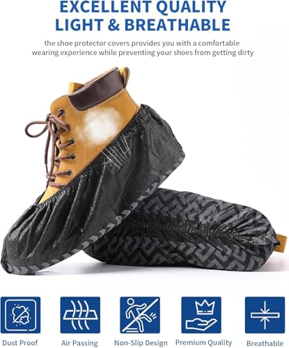 X-Large Shoe Covers Disposable Non-Slip, Non-Woven Fabric Boot Covers, Stretchable Fits Up to Size 13 US Men (Black, 200 Pack) - color: Black, size: 200 Pack