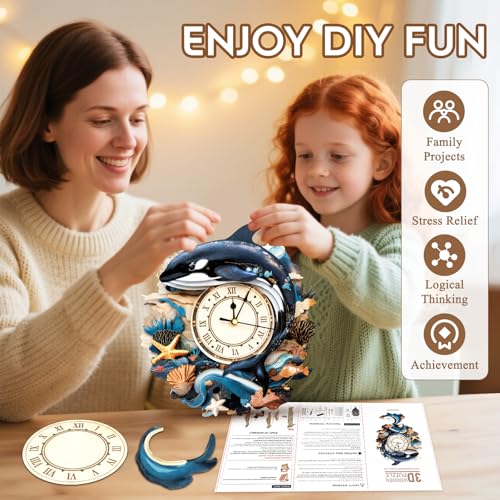 Cutywood 3D Wooden Puzzles for Adults-Killer Whale Clock Puzzle-Adult Craft - color: Killer Whale Clock