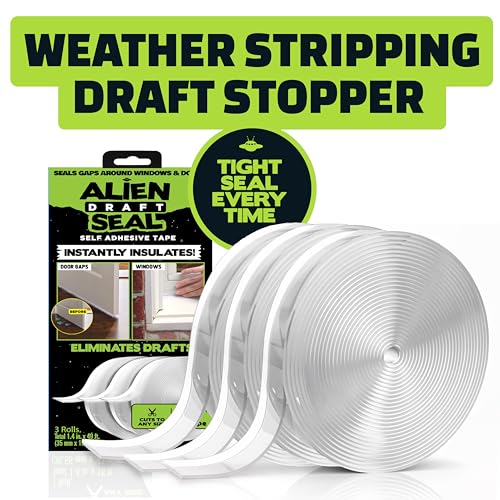 Alien Draft Seal Set of 49 Feet Anti-Draft Adhesive and Flexible Flap to Seal Gaps Around Doors and Windows As Seen On TV - size: 49 Feet - Pack of 1