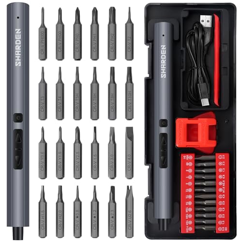 SHARDEN 29 IN 1 Mini Electric Screwdriver, Small Electric Screw Driver(Red) - color: Red