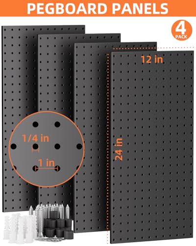 INCLY 158PCS Black Metal Pegboard Wall Organizer 48x24 Inch - color: Black, size: 48x24 Inch