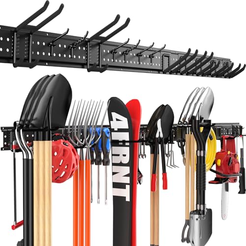 Garage Tool Organizer Wall Mount 66 inches with 13 Adjustable Heavy-Duty Hooks, Garage Organization, Garden Tool Storage Rack, Yard, and Shed, Holds Up to 520 lbs - size: 66" | 4 Panels + 13 Hooks