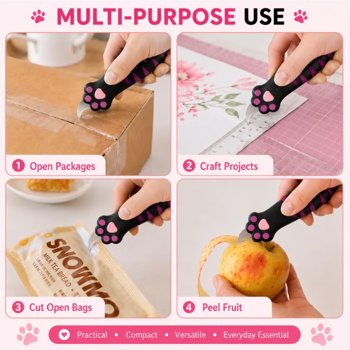 MiracDan Paw Box Cutter, Retractable Claw Cutting Tool, Portable Utility Box Opener with Fluffy Black Keychain, Mini Pocket Cutter for Packages, Crafts & Daily Use