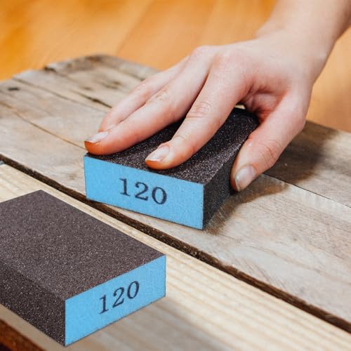 Romeda 8-Pack Sandpaper Block, 120 Grits Washable and Reusable Handmade Sanding Sponge, Drywall Sandpaper Blocks for Wooden Drywall Sheetrock and Metal Glazing - color: 120 Grits, size: 8-Pack