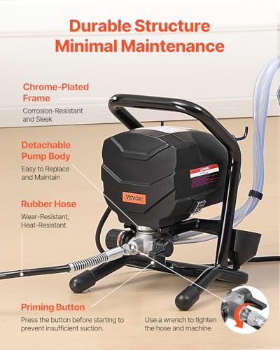VEVOR Stand Airless Paint Sprayer, 650W High Efficiency Airless Sprayer, 3000PSI Electric Paint Sprayer Machine Extension Rod and Cleaning Kits for Interior and Exterior Furniture/Fence/Home/House - size: 650 W