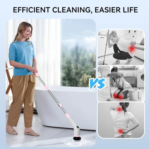 Electric Bathroom Cleaning Brush Cordless Shower Scrubber SD-CTB01 - color: Pink