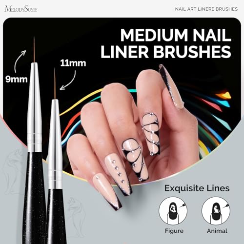 MelodySusie Nail Art Liner Brushes 5Pcs Sizes 5/7/9/11/20mm - color: Black, size: 5