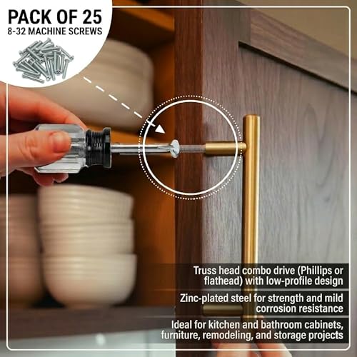 Cabinet Knob & Pull Machine Screws 25-pk (8-32 x 2) or Choose Your Length; Fasteners for Kitchen & Bathroom Drawer & Door Hardware - size: 8-32 x 2"