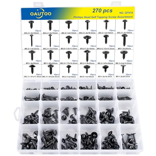 270pcs Automotive Body Screw Phillips Head Self Tapping Screw Washer Head Screws Assortment Kit #8#10#12#14
