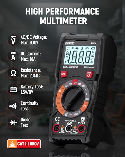 KAIWEETS Electrical Test Kit KIT01, Digital Multimeter, Smart Non-Contact Voltage Tester & GFCI Outlet Tester with LCD, Complete Set with Carrying Case & Batteries for Electrician, DIY & HVAC