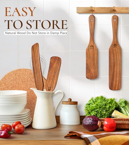 2Pcs Natural Wooden Spurtle for Sourdough Starter, Wooden Spoon for Cooking - size: 2PCS Wooden Spurtle