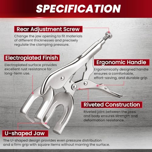 9" Locking Pliers Set, U-Shaped Welding Clamps, 2 Pack