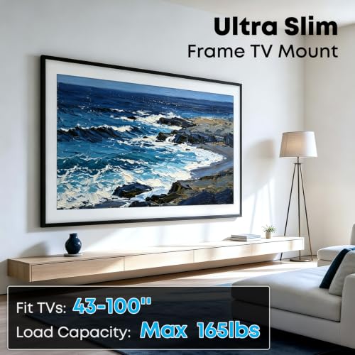 Ultra Slim TV Wall Mount for 43-100 inch, Weight Max 165 lbs | 0.37'' low profile TV Wall Mount, for Flat & Frame TV, VESA 200 x 200 - 800 x 600 mm, Flush to Wall - size: 43-100''